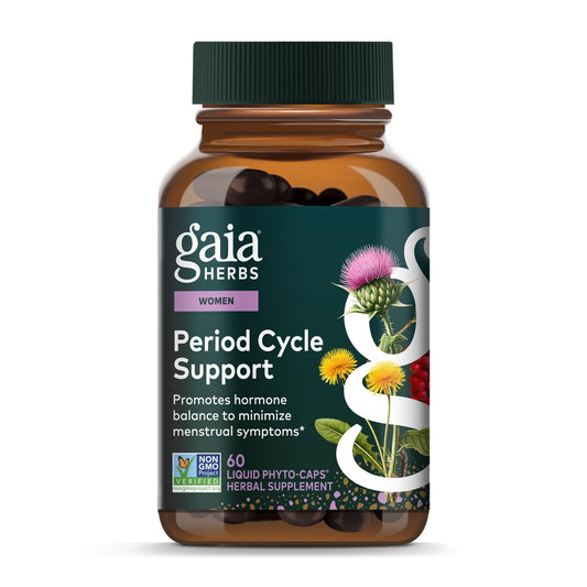 Gaia Herbs Period Cycle Support - Supports Hormone Balance & PMS Relief* - Herbal Supplement with Vitex Berry & Schisandra - Free from Gluten, Dairy & Soy - 60 Vegan Capsules (60 Servings) - NutriGlobal