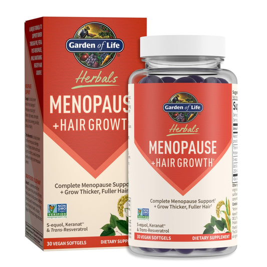 Garden of Life Herbals Menopause Supplement with S-equol & Trans-Resveratrol for Multi-Symptom Relief, Keranat for Thicker, Fuller Hair Growth – Non-GMO, Gluten-Free, Vegan, Berry Flavor, 30 Servings - NutriGlobal
