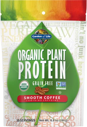 Garden of Life Organic Plant Protein Smooth Coffee Powder, 10 Servings - Vegan - NutriGlobal