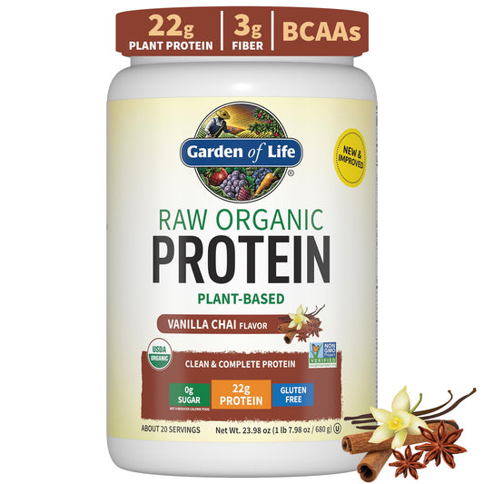 Garden of Life, Organic Vegan Vanilla Chai Protein Powder -22g Complete Plant Based Raw - NutriGlobal