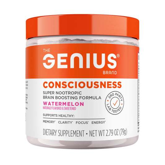 Genius Consciousness - Premium Nootropic Powder for Focus, Memory & Mental Clarity - AlphaSize, NeuroFactor, Lion’s Mane & Dynamine - Natural Brain Booster for Studying, Work & Creativity – Watermelon - NutriGlobal