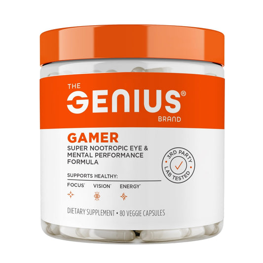 Genius Gamer, Gaming Focus Supplement, 80 Pills - Elite Nootropic Performance Booster - Boost Brain & Mental Clarity, Reaction Time & Concentration - Blue Light Support with Lutemax - NutriGlobal