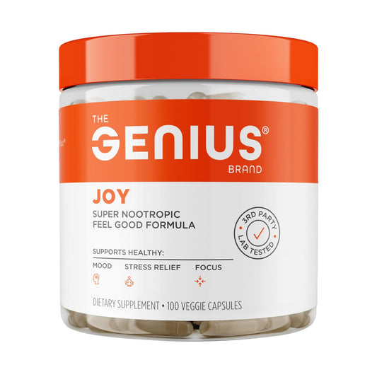 Genius Joy, Nootropic Mood Enhancer Supplement - Support Cognitive Health, Enhance Mood & Neural Function with Brain Boosting L-Theanine, Panax Ginseng & SAM-e - Organic, Non-GMO, & Gluten-Free - NutriGlobal
