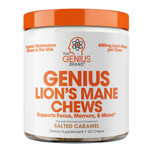 Genius Lion's Mane Soft Chews Supplement – Nootropic Mushroom for Focus, Clarity, Memory, Energy, Brain Health Support – Salted Caramel Flavor - NutriGlobal