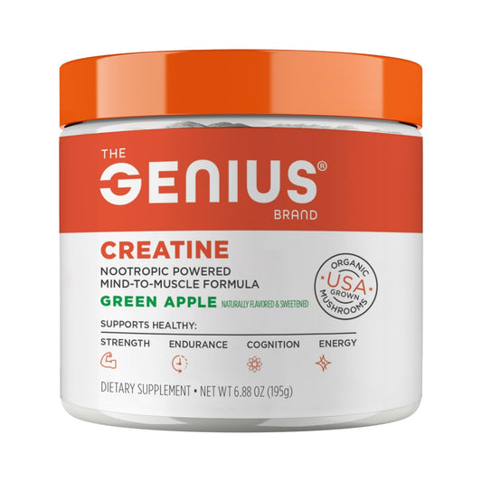 Genius Micronized Creatine Monohydrate Powder, Post Workout Supplement, Green Apple - 100% Naturally Flavored & Sweetened - Supports Muscle Building, Cellular Energy & Cognitive Function – 195g - NutriGlobal