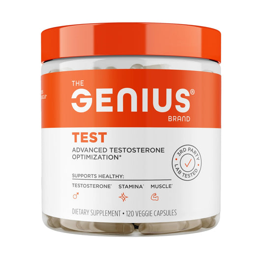 Genius Test, Advanced Testosterone Booster for Men - Natural Stamina, Endurance, Energy & Strength Enhancing Supplement - Lean Muscle Builder, Brain & Libido Support Male Supplements, 120 Veggie Pills - NutriGlobal