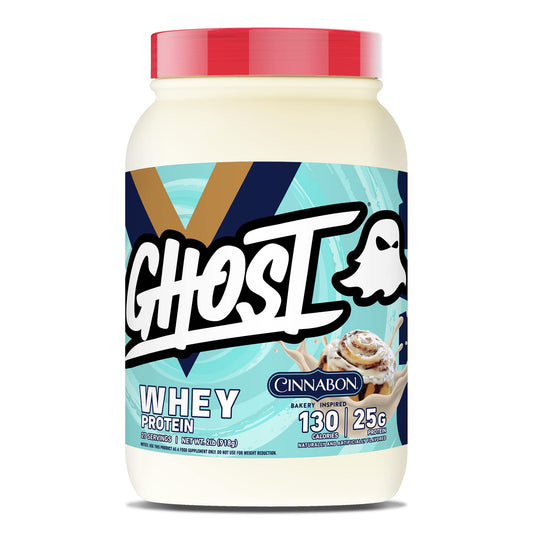 GHOST Whey Protein Powder, Cinnabon - 2LB Tub, 25G of Protein - Cinnamon Roll Flavore - NutriGlobal