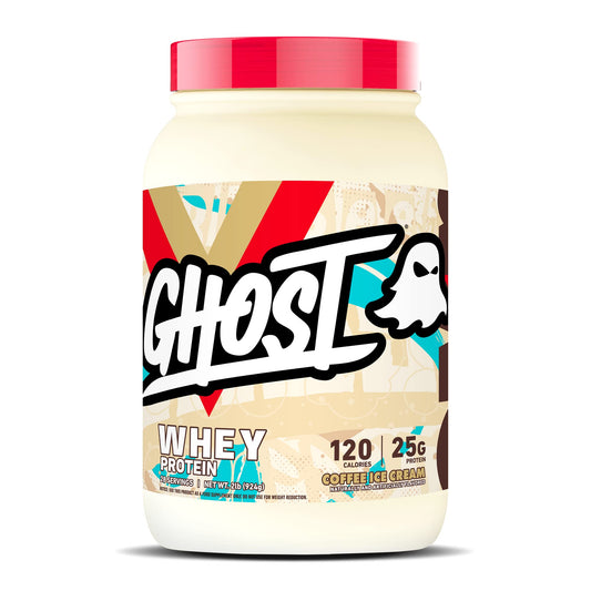 GHOST Whey Protein Powder, Coffee Ice Cream - 2LB Tub, 25G of Protein - Flavored Isolate - NutriGlobal