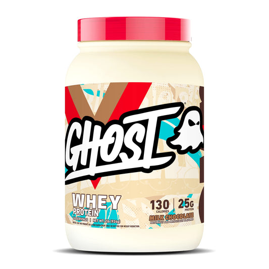 GHOST Whey Protein Powder, Milk Chocolate - 2LB Tub, 25G of Protein - Flavored Isolate - NutriGlobal