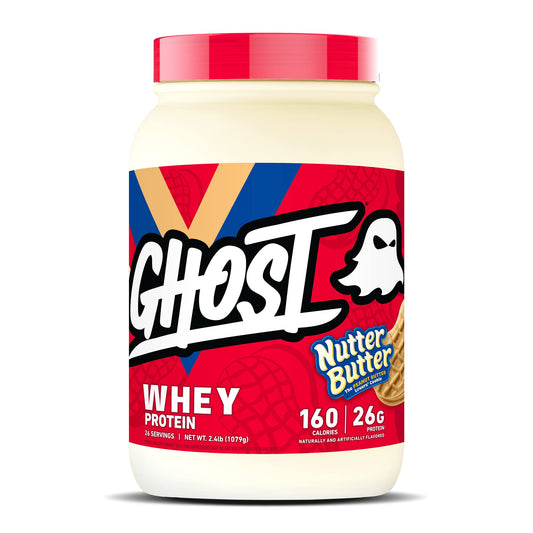GHOST Whey Protein Powder, Nutter Butter - 2LB Tub, 26G of Protein - Peanut Butter - NutriGlobal
