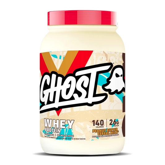 GHOST Whey Protein Powder, Peanut Butter Cereal Milk - 2LB Tub, 26G of Protein - NutriGlobal
