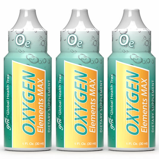 GHT Oxygen Elements Max Liquid Oxygen Drops in 1 Ounce Bottle, Portable Supplement - Bolster Endurance and Stamina, Cleanse Cells (3 Pack) - NutriGlobal