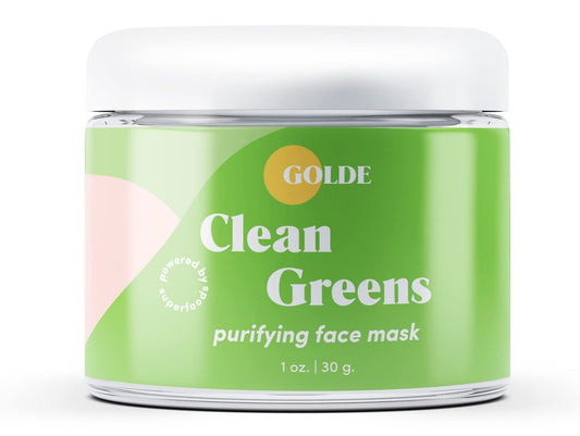 GOLDE - Clean Greens Superfood Face Mask - Made w/Chlorella & Spirulina - Great for Acne Prone, Oily & Dry Skin, Hydrating - Gentle Cleanser - Vegan - Aluminum-Free - 30g Jar - NutriGlobal