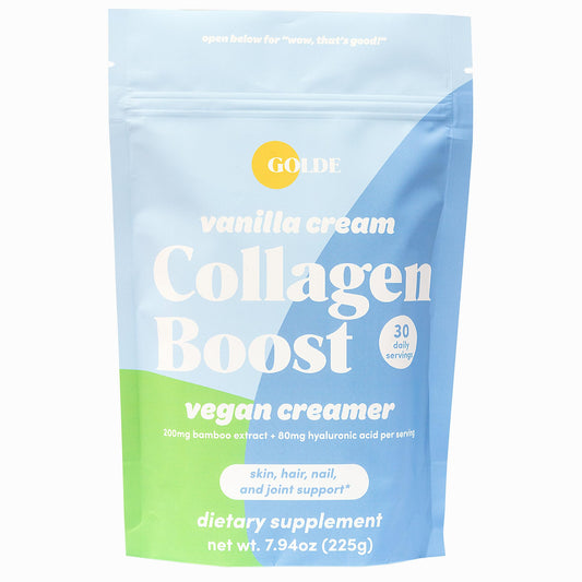 GOLDE - Collagen Boost Vegan Creamer - Vanilla Cream - Plant Based Collagen Supplement w/Hyaluronic Acid, Biotin, & Bamboo Extract - Supports Hair, Skin, & Nail Health - 30 Servings - NutriGlobal