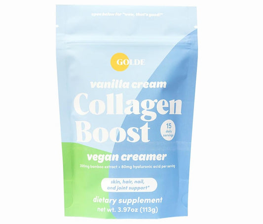 GOLDE - Collagen Boost Vegan Creamer - Vanilla Cream - Plant Based Collagen Supplement w/Hyaluronic Acid, Biotin, & Bamboo Extract - Zero Sugar - Supports Hair, Skin, & Nail Health - 15 Servings - NutriGlobal