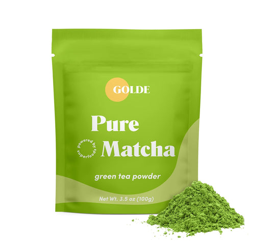 GOLDE - Pure Matcha - Ceremonial Grade Matcha Powder - Green Tea Superfood w/L-Theanine & Antioxidants - 60mg Caffeine - Jitter Free Energy - 100g Pouch - NutriGlobal