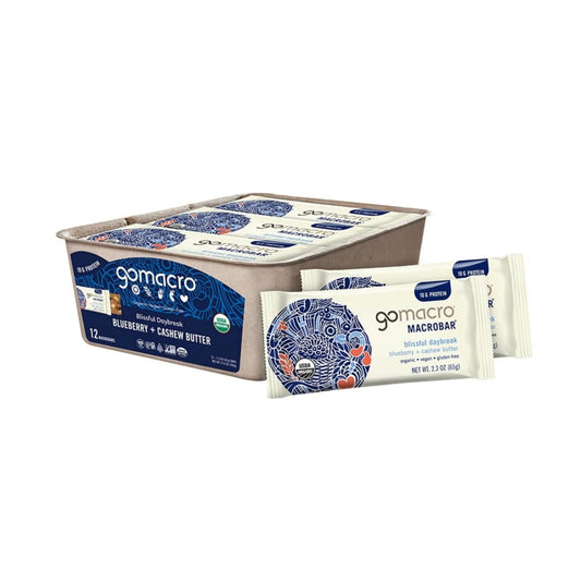 GoMacro Macrobar Organic Vegan Protein Bars - Blueberry + Cashew Butter , 2.3 Ounce - NutriGlobal