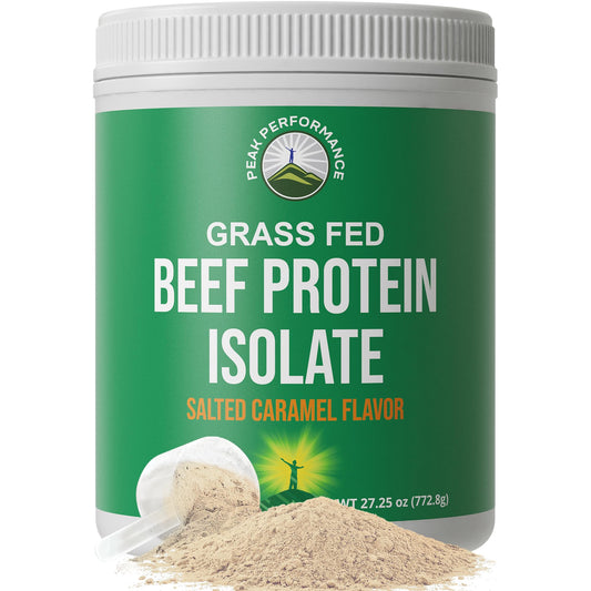 Grass Fed Beef Protein Powder - Lactose Free Great Tasting Beef Protein Isolate. Complete Animal Based Non Dairy Paleo Carnivore Supplement for Prime Muscle Building. No Whey. Salted Caramel Flavor - NutriGlobal