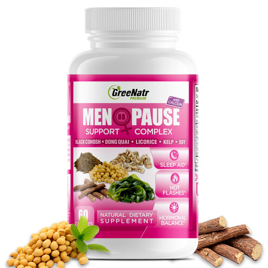 GreeNatr Menopause Supplements for Women - Perimenopause Supplements Women with Dong Quai & Black Cohosh for Menopause Hot Flashes - Menopause Support for Sleep Quality & Hormone Balance - 60 Caps - NutriGlobal