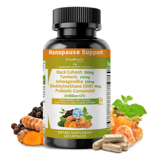 GREENPEOPLE Menopause Supplements for Women - Black Cohosh & Ashwagandha for Hot Flashes, Night Sweats, Mood Swings, Hormonal Balance Support,10 Billion CFU Probiotic - 120 Capsules Vegan Gluten-Free - NutriGlobal