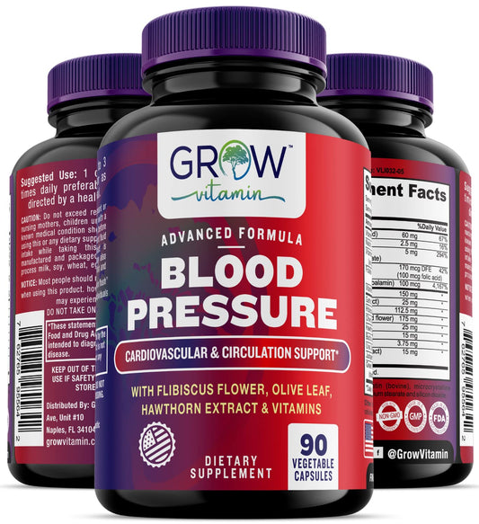 grow vitamin Blood Pressure Formula - Herbal Blend, Non-GMO, Gluten-Free - 90 Capsules - NutriGlobal