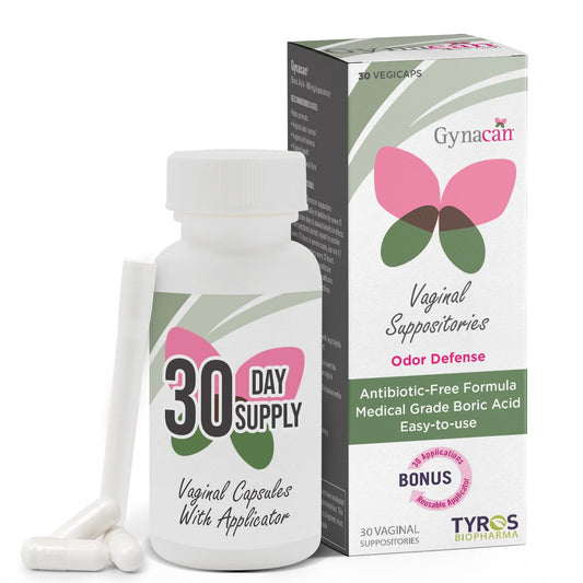 Gynacan Boric Acid Suppositories for Women - pH Balance Vaginal Treatment for Women Odor Prevention, Pure Formula, No-Mess Applicator, Gentle & Effective - NutriGlobal