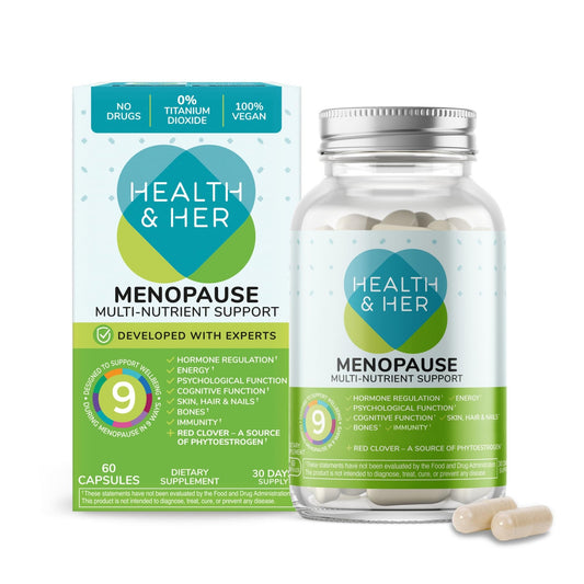 Health & Her Menopause Supplements for Women - Multi-Nutrient Support, Menopause Vitamins for Energy, Bones, Muscles, Skin & Hair, Vegan, Gluten-Free, Non GMO (60ct - 1 Month) - NutriGlobal