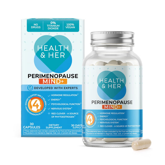 Health & Her Perimenopause Mind+ Cognitive Function Support, for Early Stage of Menopause, Mental Energy, Supplements for Women with Vitamins, Gluten-Free, Non-GMO, Vegan (30 ct - 1 Month) - NutriGlobal
