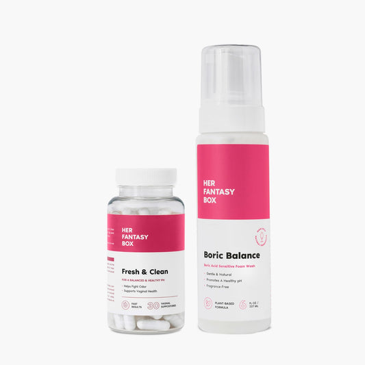 Her Fantasy Box | Fresh & Clean Kit - Boric Acid Vaginal Wash & Suppository Duo for Ultimate Freshness & Balance - NutriGlobal
