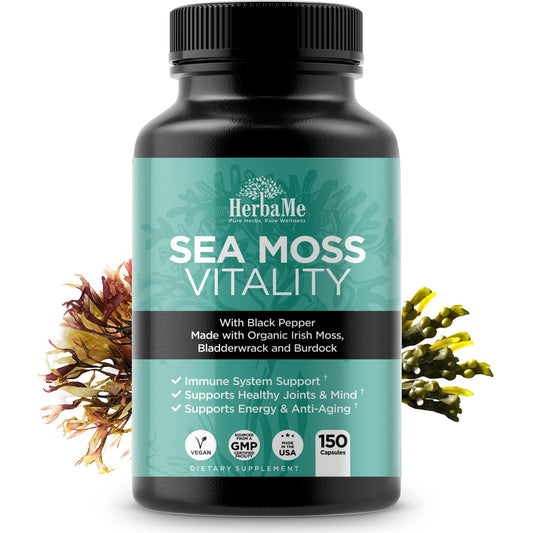 HerbaMe Organic Irish Sea Moss with Bladderwrack, Burdock Root & Black Pepper Extract - NutriGlobal