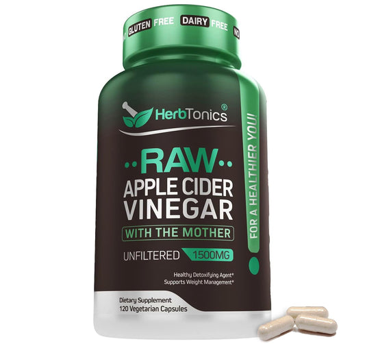 Herbtonics Raw Apple Cider Vinegar Capsules, 1500mg Detox Support (Packaging May Vary), 90 Caps - NutriGlobal