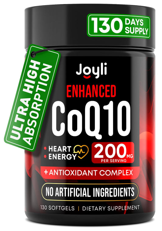 High Absorption CoQ10 200MG - Co Q10, 200mg Softgels for Heart Health & Energy Production - Enhanced Co Q 10 Supplement with Antioxidants and Flaxseed Oil - CoQ10 200 mg Per Serving - NutriGlobal