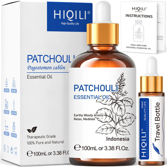 HIQILI Patchouli Essential Oil 100ML, Pure Natural, for Perfume Making, Diffuser and Skin - NutriGlobal