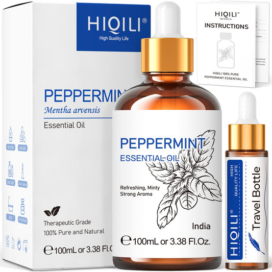 HIQILI Peppermint Oil 100ML, 100% Pure Peppermint Essential Oil Natural for Diffuser - NutriGlobal
