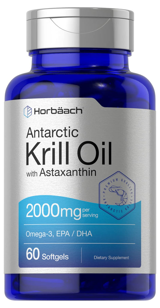 Horbäach Antarctic Krill Oil 2000mg | 60 Softgel Capsules | Omega-3, EPA, DHA Supplemen - NutriGlobal
