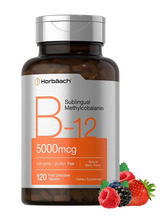 Horbäach B12 Sublingual Methylcobalamin | 5000mcg | 120 Fast Dissolve Tablets - NutriGlobal