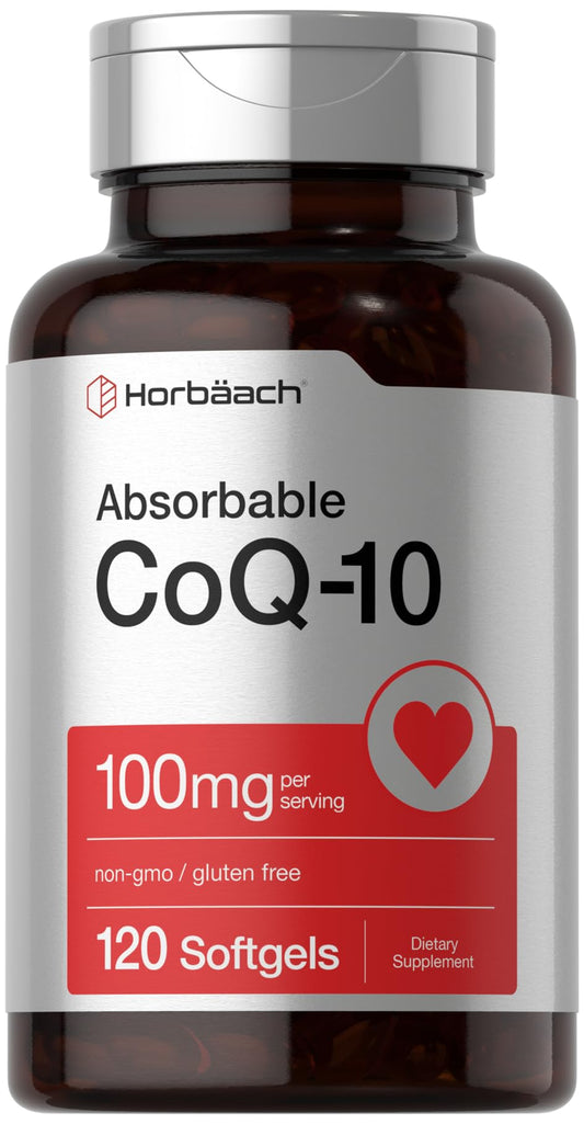 Horbäach CoQ10 100mg Softgels | 120 Count | Non-GMO and Gluten Free Supplement - NutriGlobal