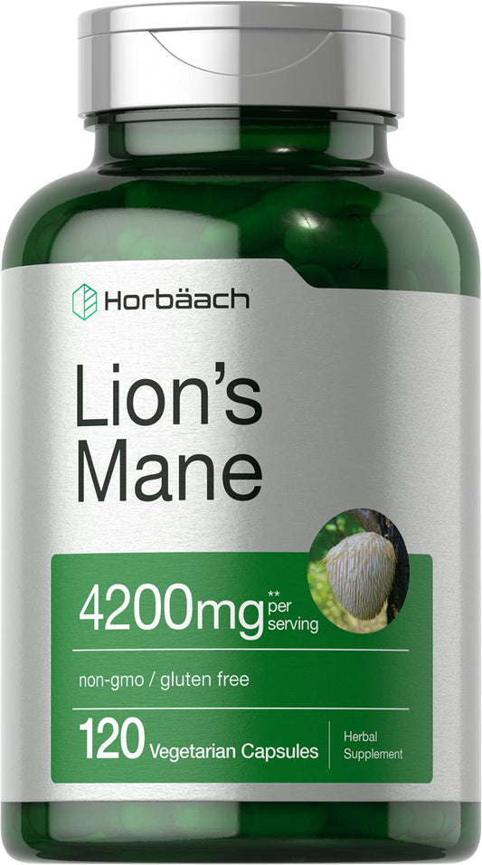 Horbäach Lions Mane Mushroom Extract | 4200mg | 120 Capsules | Vegetarian - NutriGlobal