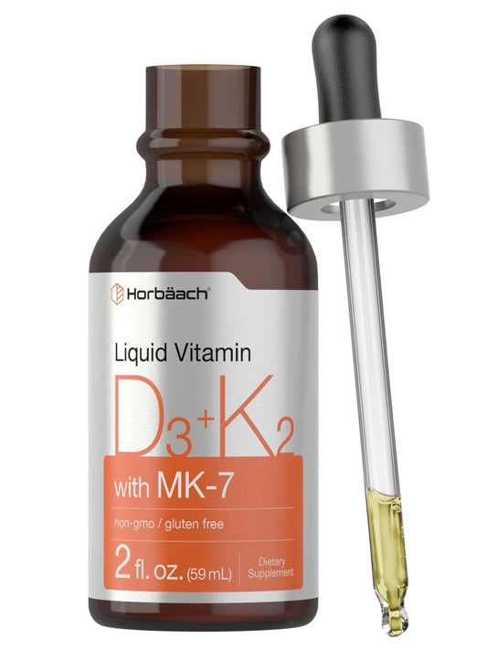 Horbäach Vitamin D3 + K2 Liquid Drops | with MK7 | 2 Fl Oz | Vegetarian | Non-GMO - NutriGlobal