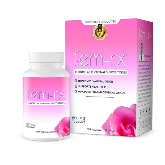 HPD Rx Fem-Rx Boric Acid Vaginal Suppositories for Women – Help Balance Vaginal pH, Eliminate Vaginal Odor – Dr Formulated Feminine Health Support – 30 Capsules Pack of 1 - NutriGlobal