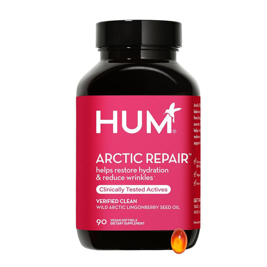HUM Arctic Repair Clear Skin Supplement with Omega 3, Vitamin E, A, and Lingonberry Seed Oil, Skin Repair with Omega 3 6 9 to Help Support Appearance of Wrinkles & Hydrate, 90 Vegan Softgels - NutriGlobal