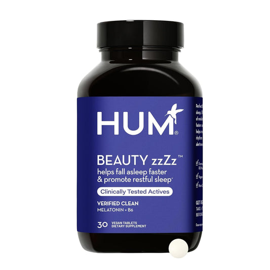 HUM Beauty zzZz Melatonin Sleep Supplement for Adults with Melatonin 3mg, Vitamin B6 and Calcium, Vegan, Gluten Free, Non GMO Sleep Support Tablets for Adults and Beauty Rest, 30 Vegan Tablets - NutriGlobal