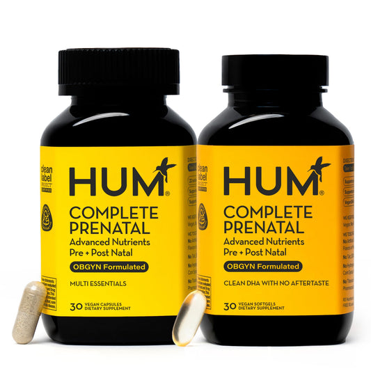 HUM Complete Prenatal Multivitamin for Women with Folate, DHA, and Choline, 23 Nutrients for Daily Support, Gluten Free, Non GMO Supplement for Pre, During, and Post Pregnancy, 30 Vegan Capsules - NutriGlobal