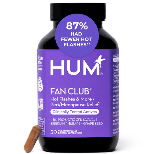 HUM Fan Club Menopause Probiotic Supplement, Estrogen Free Menopause Supplements for Women, Non Hormonal, Supports Energy & Hot Flashes, Grape Seed Extract & Siberian Rhubarb, 30 Vegan Capsules - NutriGlobal