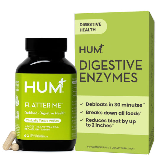 HUM Flatter Me Digestive Enzymes for Women & Men, Digestive Health Bloating Supplement with Ginger & Peppermint Leaf, Fast Acting Anti Bloat Pills Multi Enzyme for Debloating, Vegan, 60 Capsules - NutriGlobal
