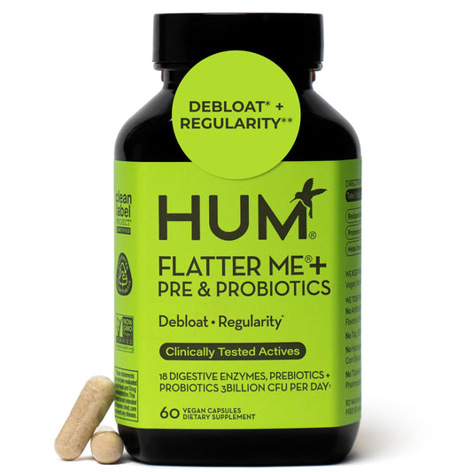 HUM Flatter Me Digestive Enzymes Plus Prebiotics & Probiotics, Digestive Health Bloating Supplement for Women & Men, Fast Acting Anti Bloat Pills Multi Enzyme - NutriGlobal