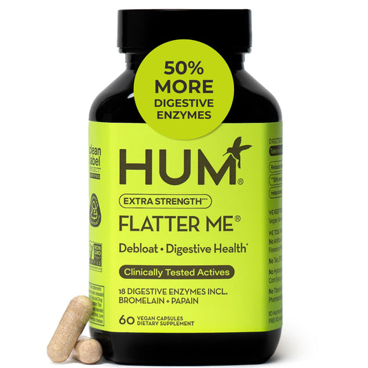 HUM Flatter Me Extra Strength Digestive Enzymes for Women, Men, Digestive Gut Bloating Supplement, Ginger, Peppermint Leaf, Fast Acting Anti Bloat - NutriGlobal