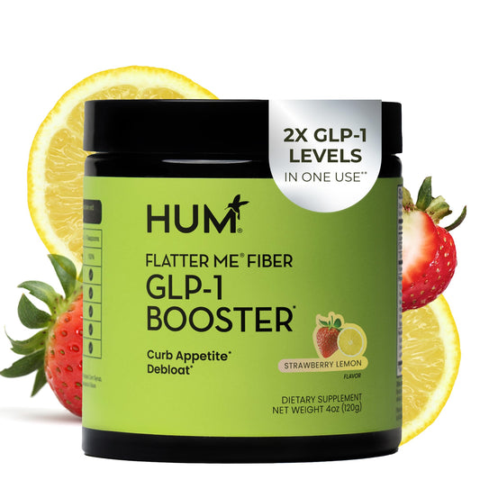 HUM Flatter Me Fiber Supplement for Women & Men, Prebiotics & Digestive Enzymes to Support Weight & Bloating, Digestive & Gut Health, Fiber Powder Drink Mix, Strawberry Lemon - 10 Servings - NutriGlobal