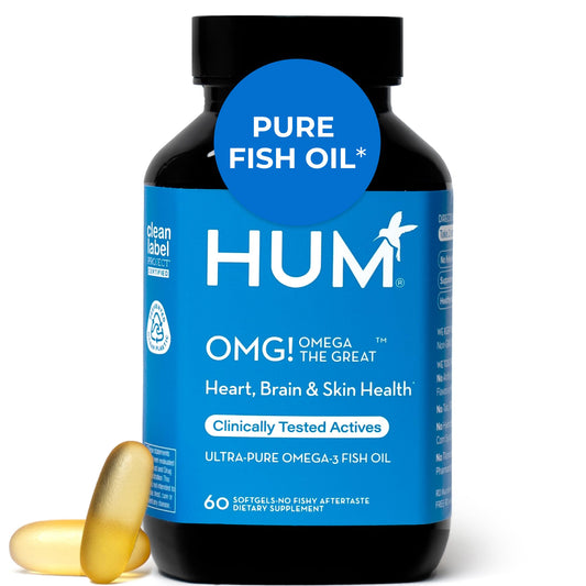 HUM OMG! Omega The Great Triple Omega 3 Fish Oil Supplement for Women & Men with Vitamin E, DHA & EPA, Skin Care & Skin Tone Support for Heart & Brain Health, Gluten Free, Non GMO, 60 Softgels - NutriGlobal