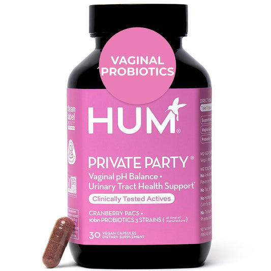 HUM Private Party Vaginal Probiotics for Women, pH Balance and Urinary Tract Support Vaginal Probiotic Supplement with Cranberry & Lactobacillus Blend, Women's Health Cranberry Pills, 30 Capsules - NutriGlobal